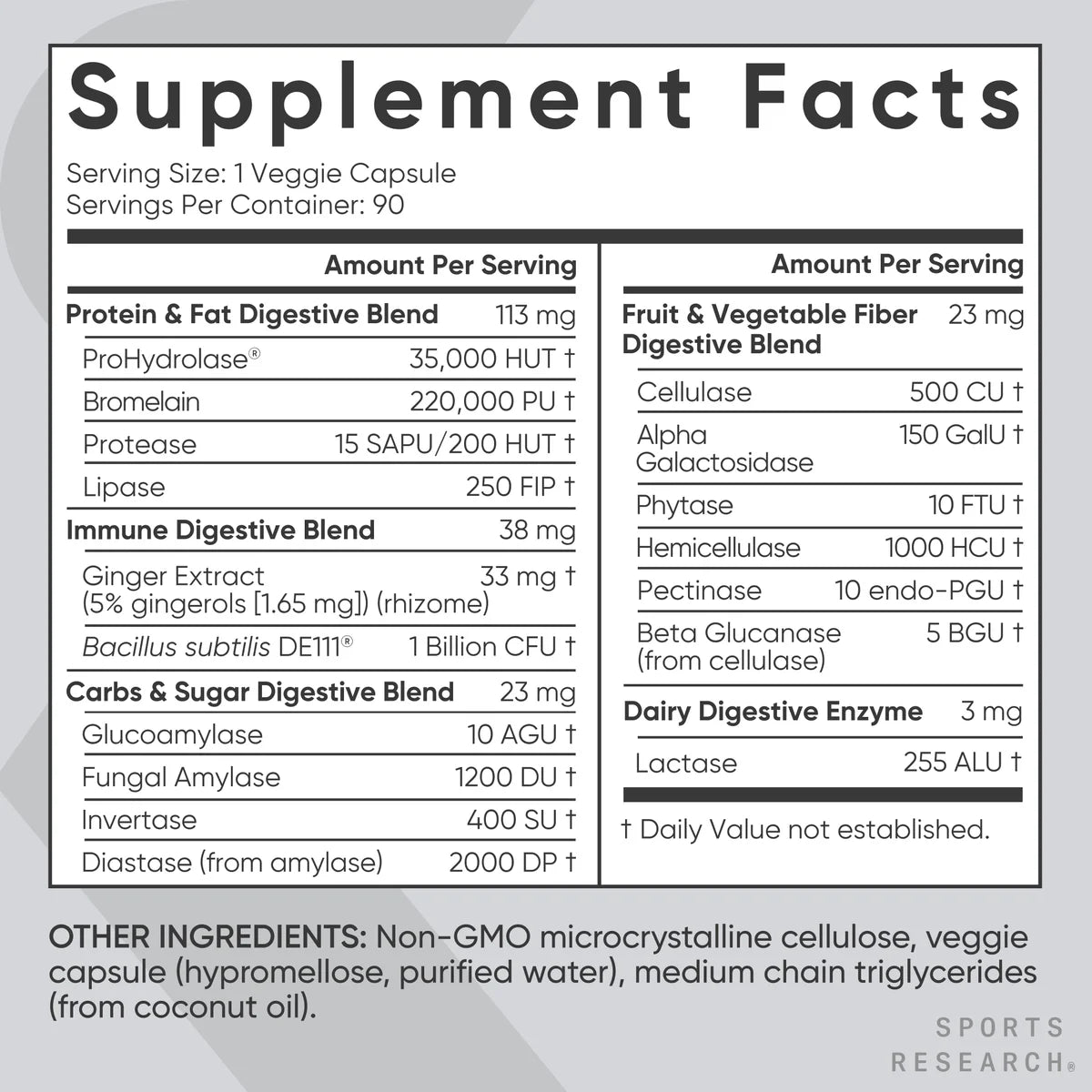 ® Digestive Enzymes with Probiotics & Ginger - Plant Based Vegan Certified Non-Gmo (90 Softgels)
