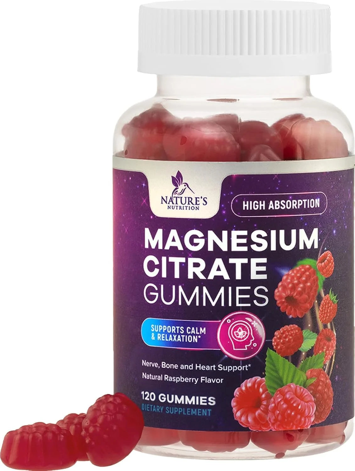 Magnesium Citrate Gummies for Adults & Kids - High Absorption Magnesium Supplements - Premium Calm, Relaxation, Muscle, Nerve, Bone & Heart Support - Great-Tasting Vegan Gummy Supplement, 120 Gummies