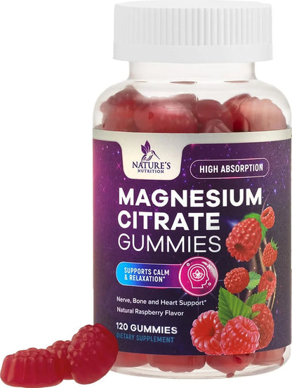 Magnesium Citrate Gummies for Adults & Kids - High Absorption Magnesium Supplements - Premium Calm, Relaxation, Muscle, Nerve, Bone & Heart Support - Great-Tasting Vegan Gummy Supplement, 120 Gummies