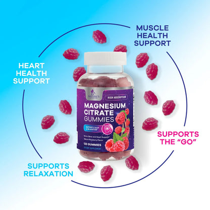 Magnesium Citrate Gummies for Adults & Kids - High Absorption Magnesium Supplements - Premium Calm, Relaxation, Muscle, Nerve, Bone & Heart Support - Great-Tasting Vegan Gummy Supplement, 120 Gummies